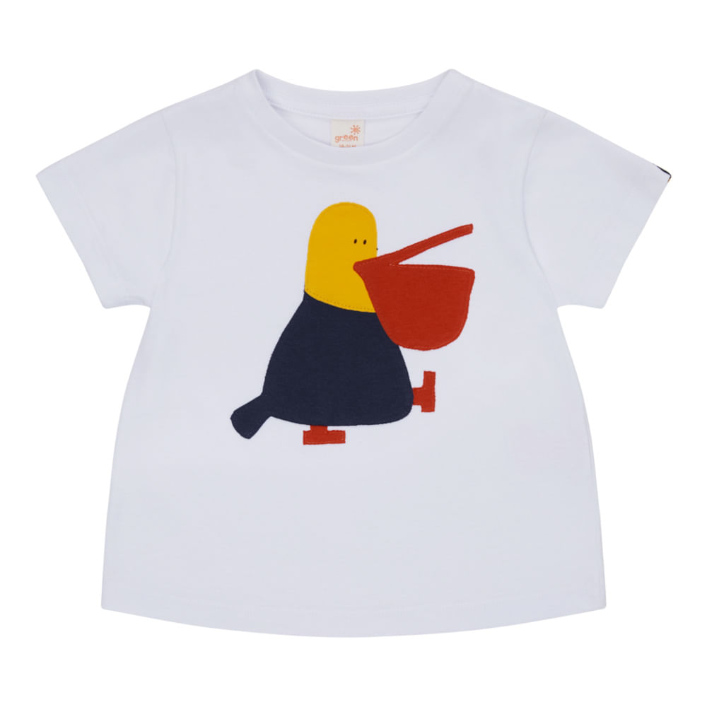 Camiseta Toddler Menina Pelicano Branca Manga Curta