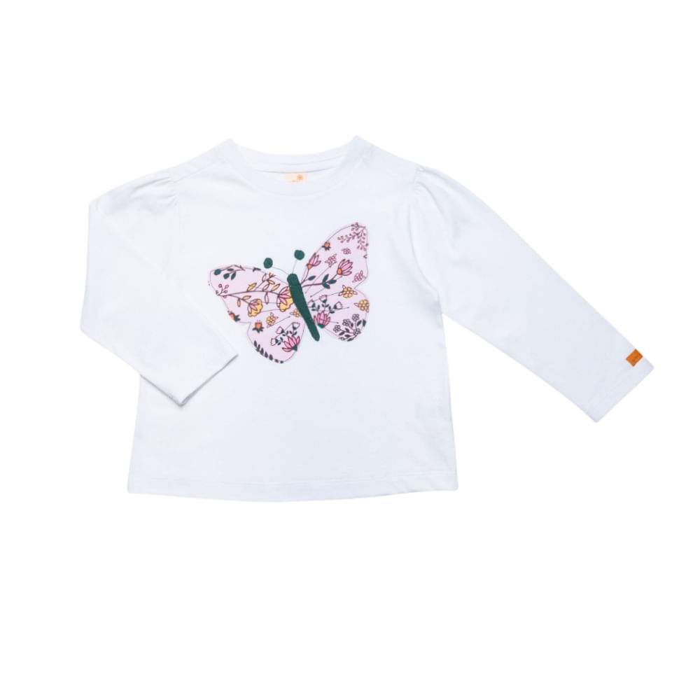 Camiseta Toddler Menina Fly Branca Manga Longa