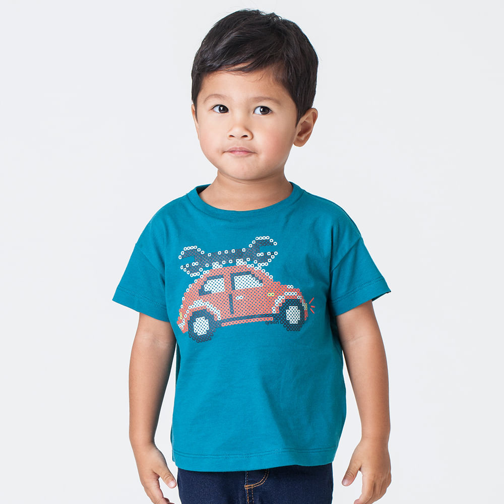 Camiseta Toddler Menino Green Car Azul Manga Curta 100% Algodão