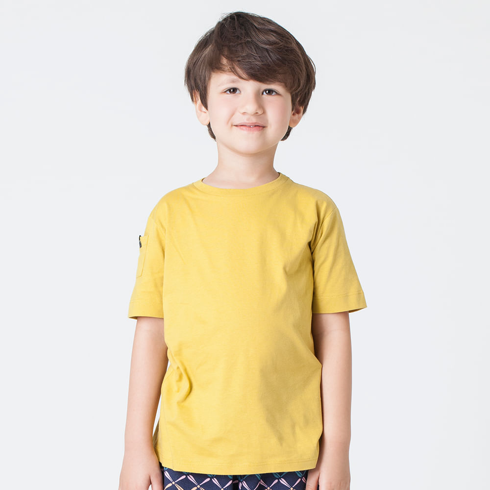 Camiseta Infantil Menino Green Basic Amarelo 100% Algodão Manga Curta