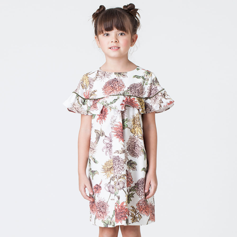 Vestido Infantil Menina Oriental Garden Cru