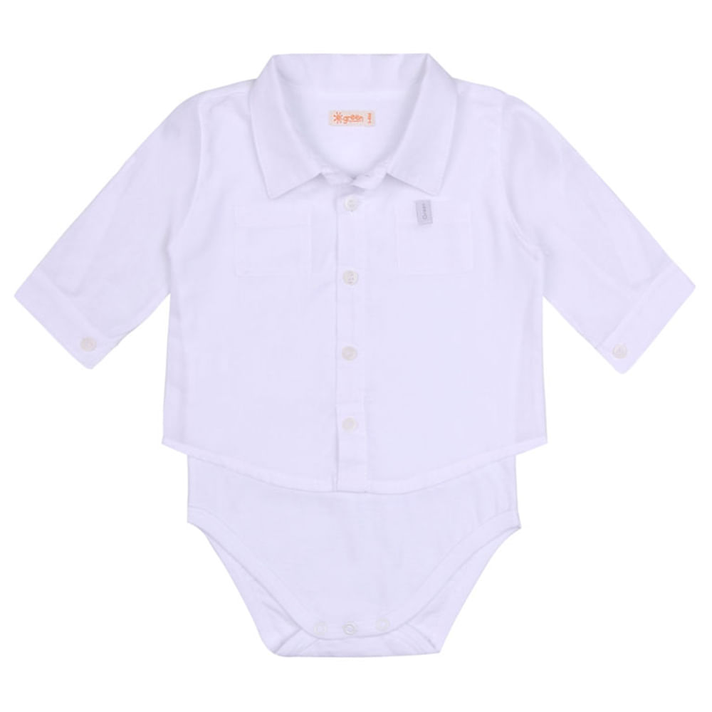 Body Camisa Batizado Branco Bebê Menino Green