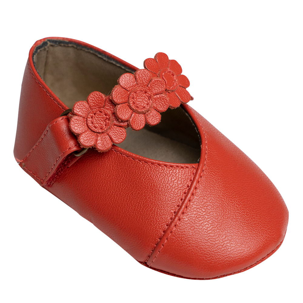 Sapato Bebê Menina Flower Vermelho