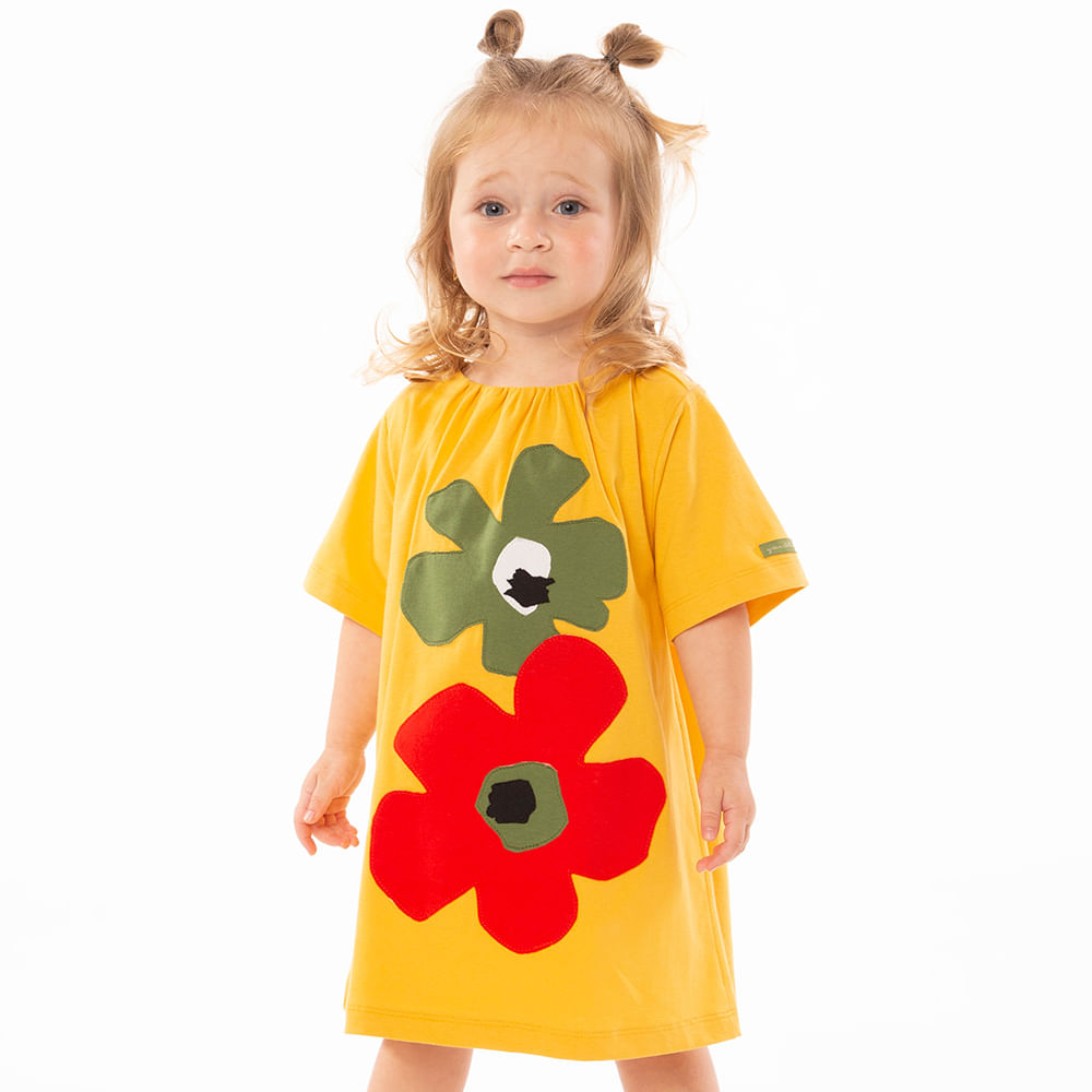 Vestido Toddler Menina Space Flowers Amarelo