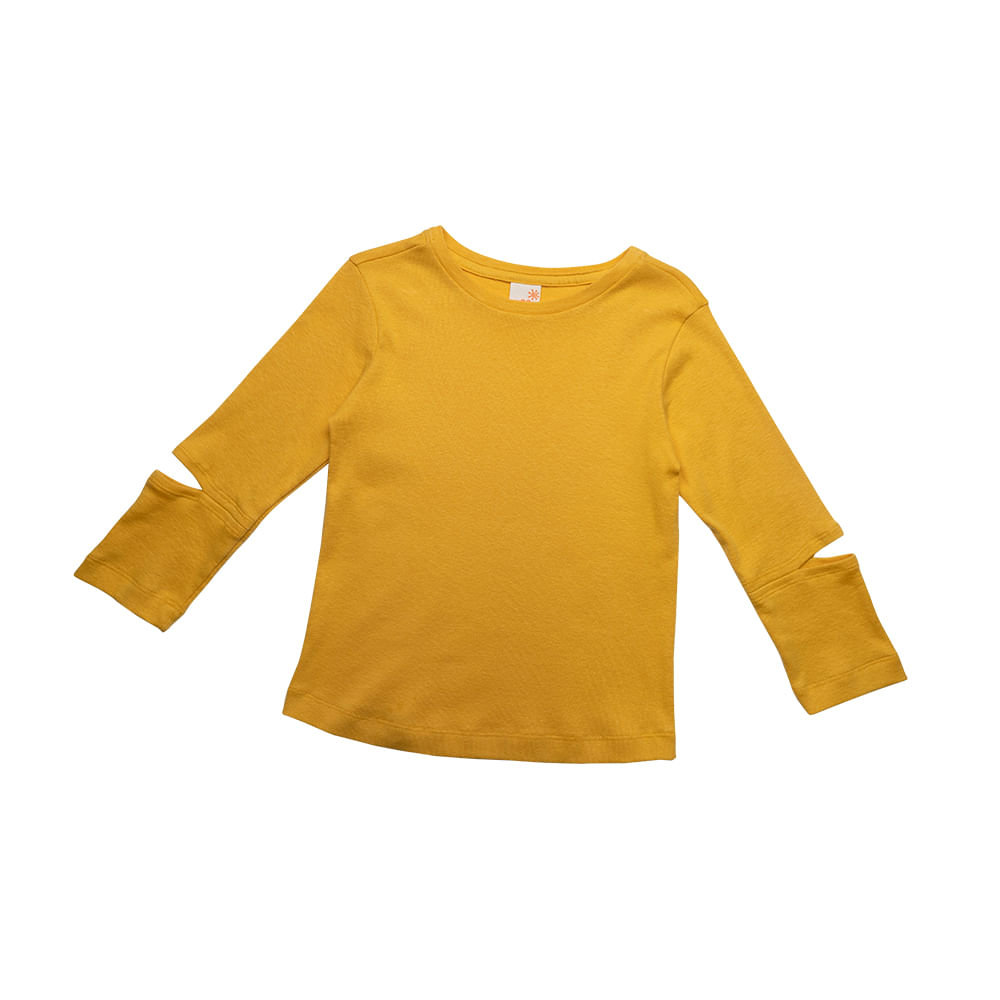 Camiseta Infantil Menina Rib Recorte Amarelo