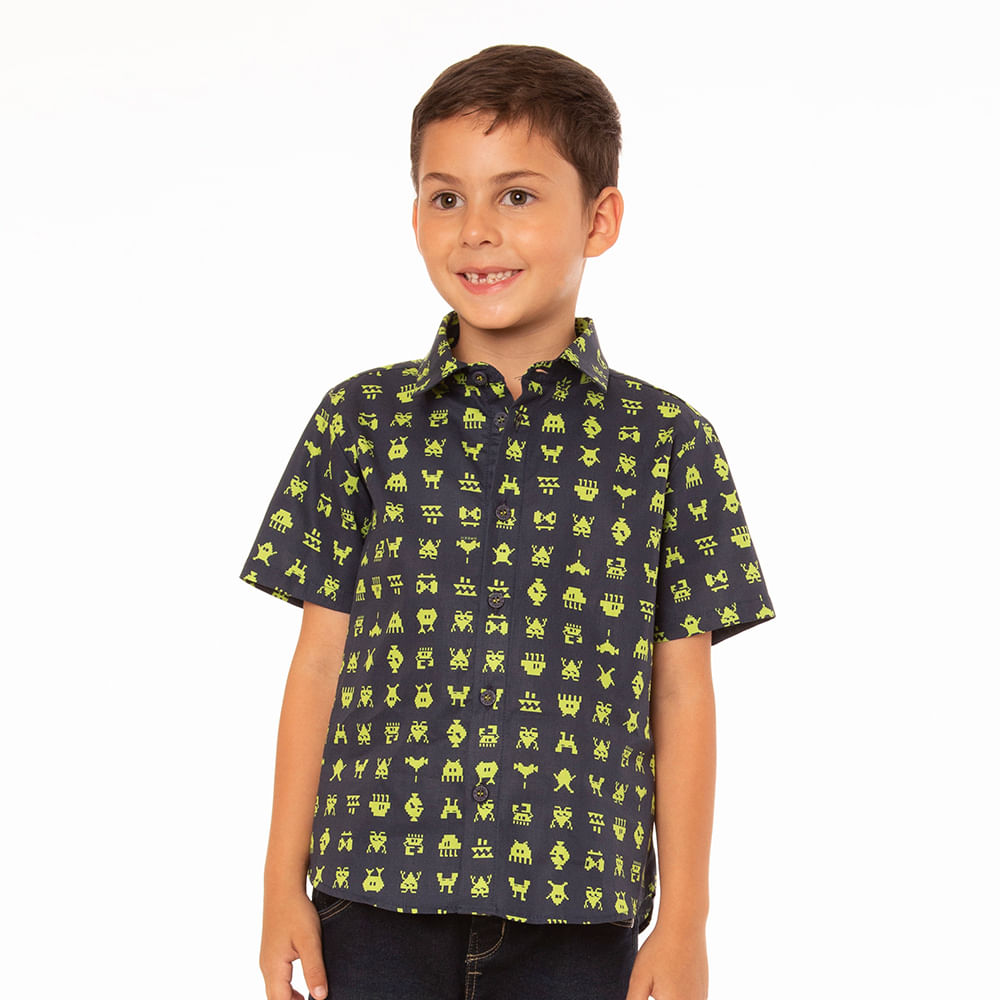 Camisa Infantil Menino Mini Invaders Verde