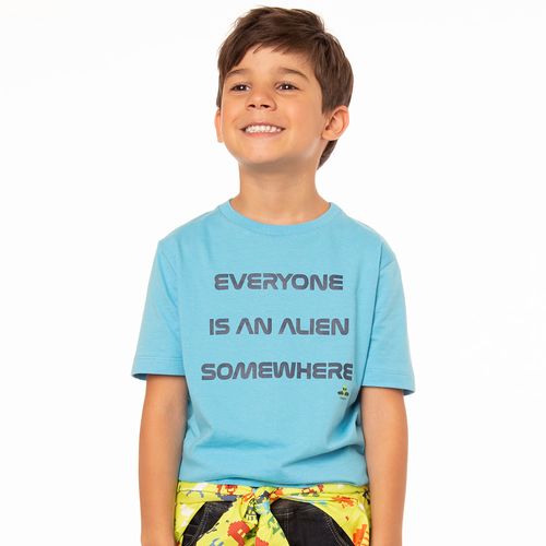 Camiseta Infantil Menino Green Alien Azul