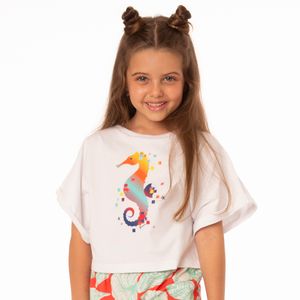 Camiseta Infantil Menina Pixels Marítimo Branca