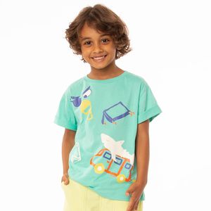 Camiseta Infantil Menino Camping Azul Claro