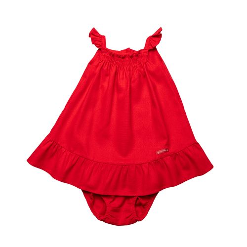 Vestido Bebê Menina Linho Vermelho