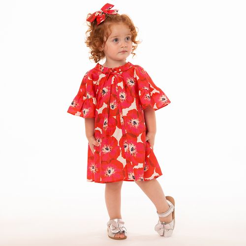 Vestido Toddler Menina Poppy Flower Vermelho