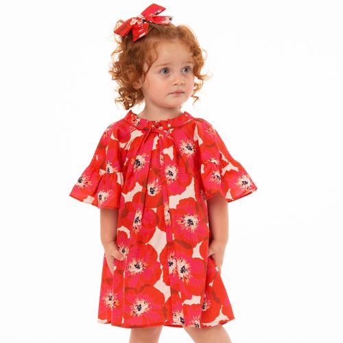 Vestido Toddler Menina Poppy Flower Vermelho