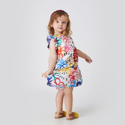 Vestido Toddler Menina Art Flower Colorido