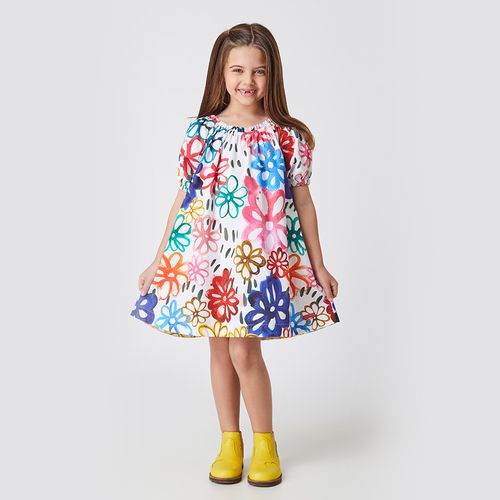 Vestido Infantil Menina Art Flower Colorido