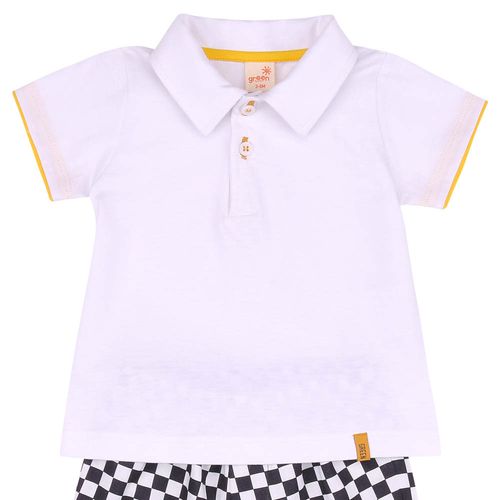 Conjunto Bebê Menino Polo Grid Branco