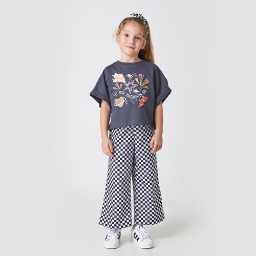 Calça Infantil Menina Mini Grid Chumbo