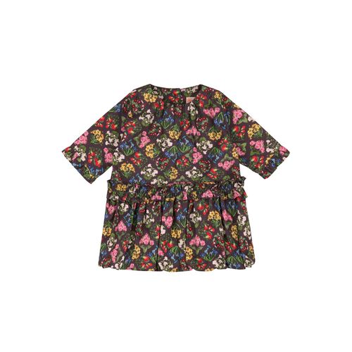 Vestido Bebê Jardim Manga Longa Chumbo