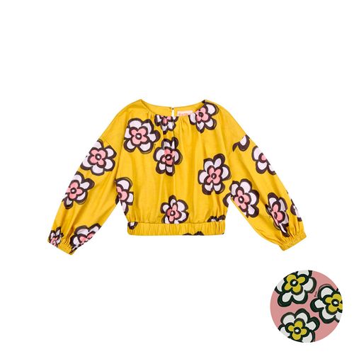Blusa Infantil Green Flower Rosa Manga Longa