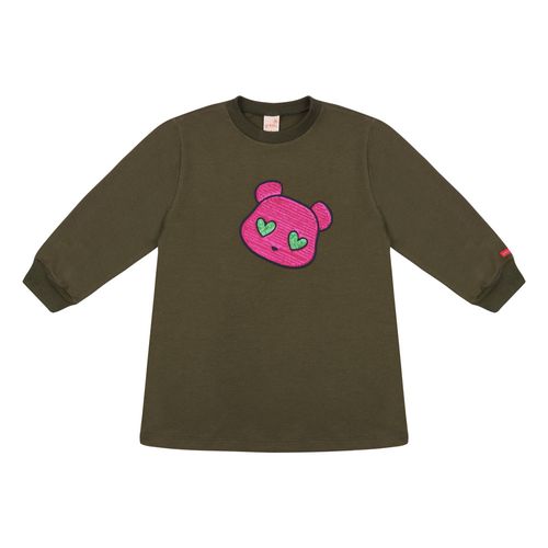 Vestido Infantil Sweet Bear Manga Longa Verde