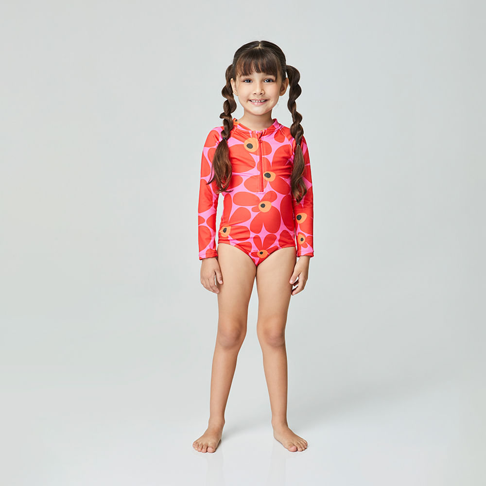 Maiô Infantil Power Flower Vemelho