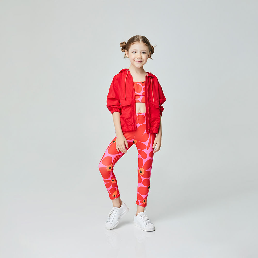 Legging Infantil Power Flower Vermelha