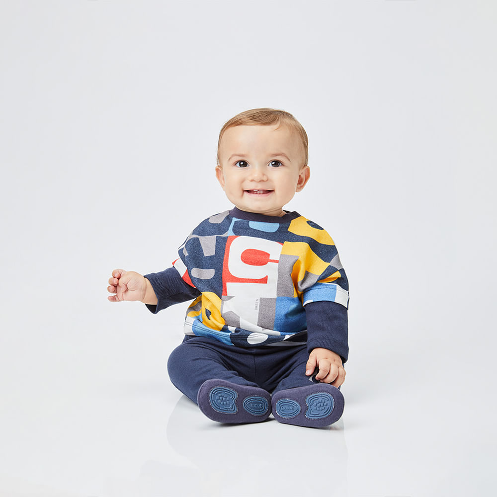 Conjunto Bebê Números Manga Longa Azul