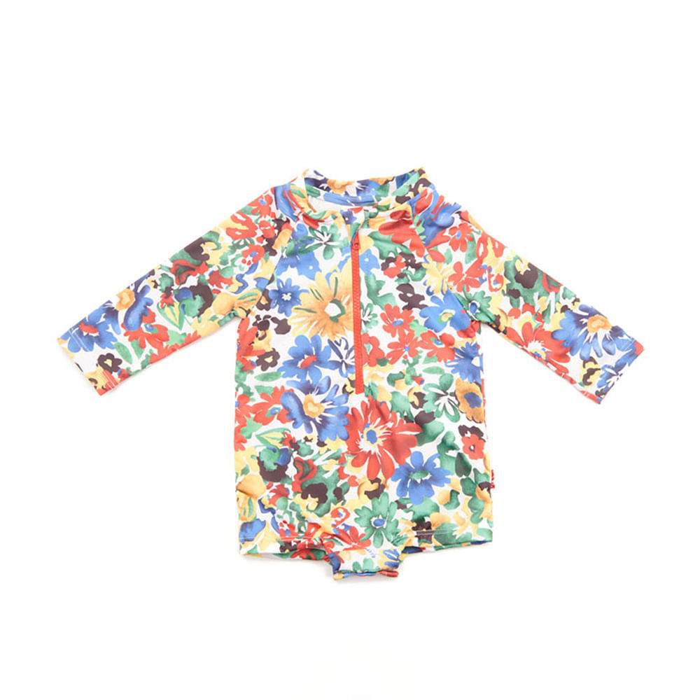 Maiô Toddler Flower Art Manga Longa Vermelho