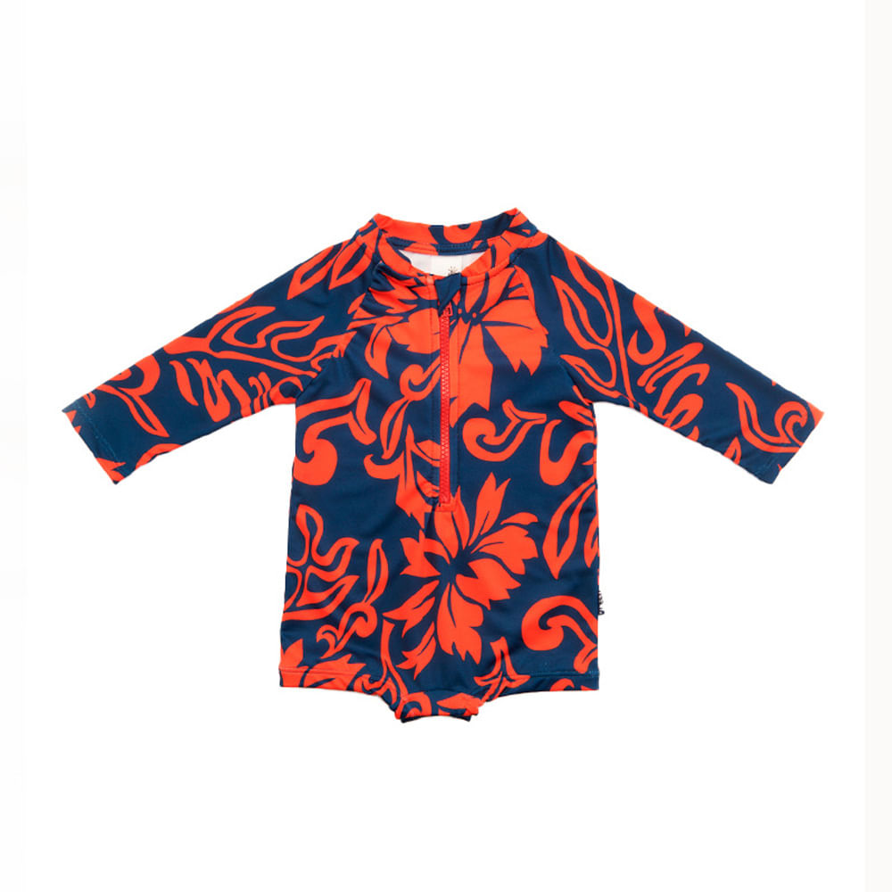 Maiô Toddler Bold Manga Longa Vermelho