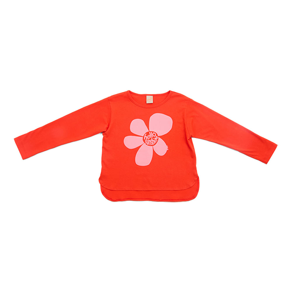 Camiseta Infantil Power Flower Manga Longa Vermelha