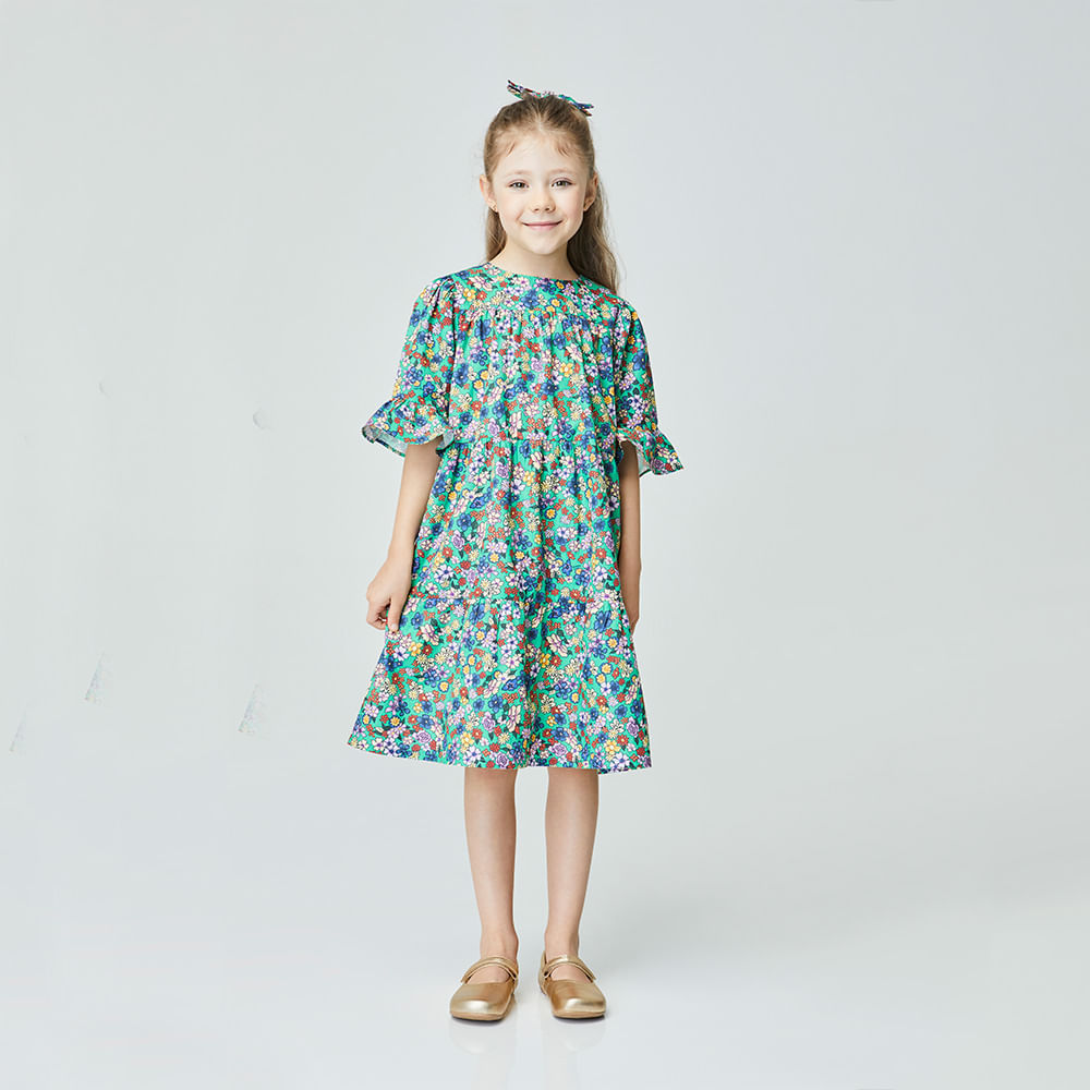 Vestido Infantil Jardim Verde