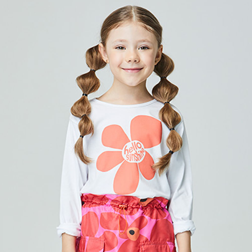 Camiseta Infantil Power Flower Manga Longa Branca
