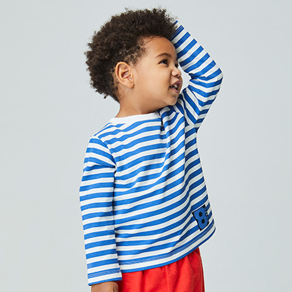 Camiseta Toddler Stripe Manga Longa Azul