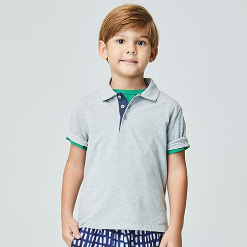 Polo Infantil Piquet Mescla Cinza