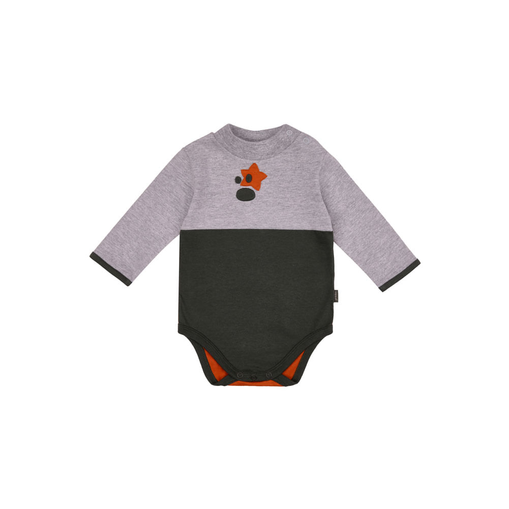 Body Bebê Manga Longa Cinza