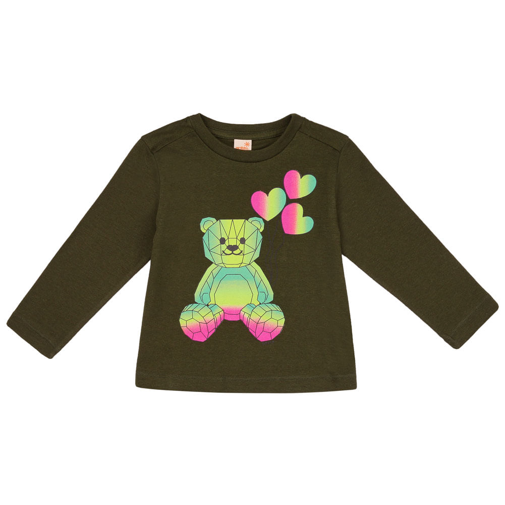 Camiseta Toddler Super Bear Manga Longa Verde