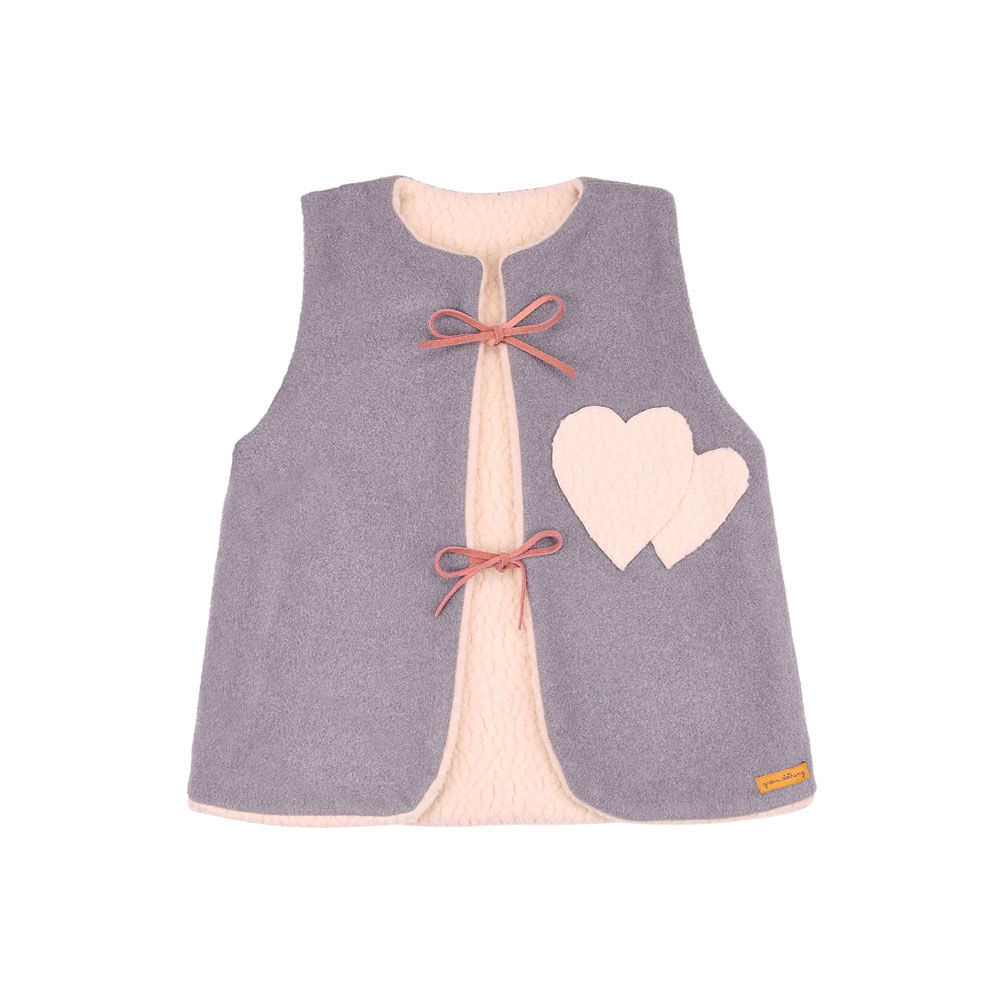 Colete Infantil Dupla Face Heart Cinza