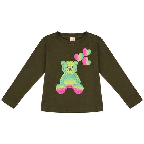 Camiseta Infantil Colour Bear Manga Longa Verde