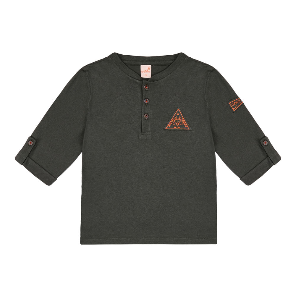 Camiseta Infantil Henley Manga Longa Verde