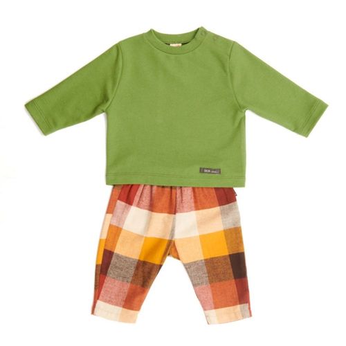 Conjunto Bebê Maxi Xadrez Manga Longa Verde