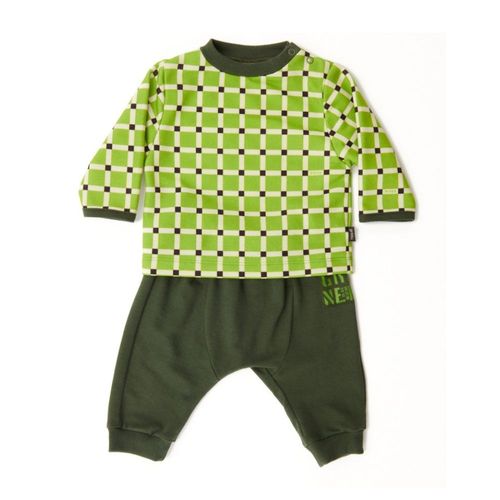 Conjunto Bebê Grid Manga Longa Verde