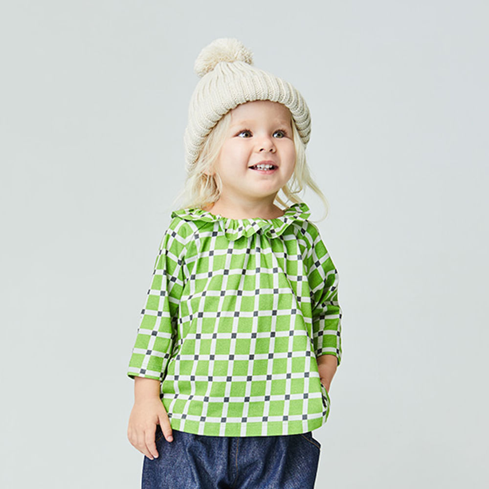 Blusa Toddler Grid Manga Longa Verde