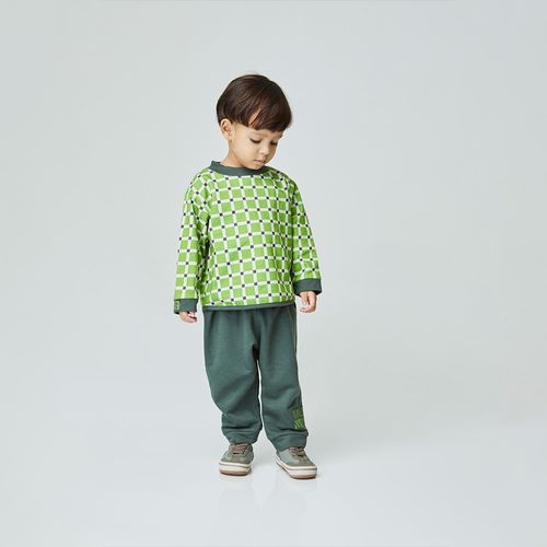 Conjunto Toddler Grid Manga Longa Verde