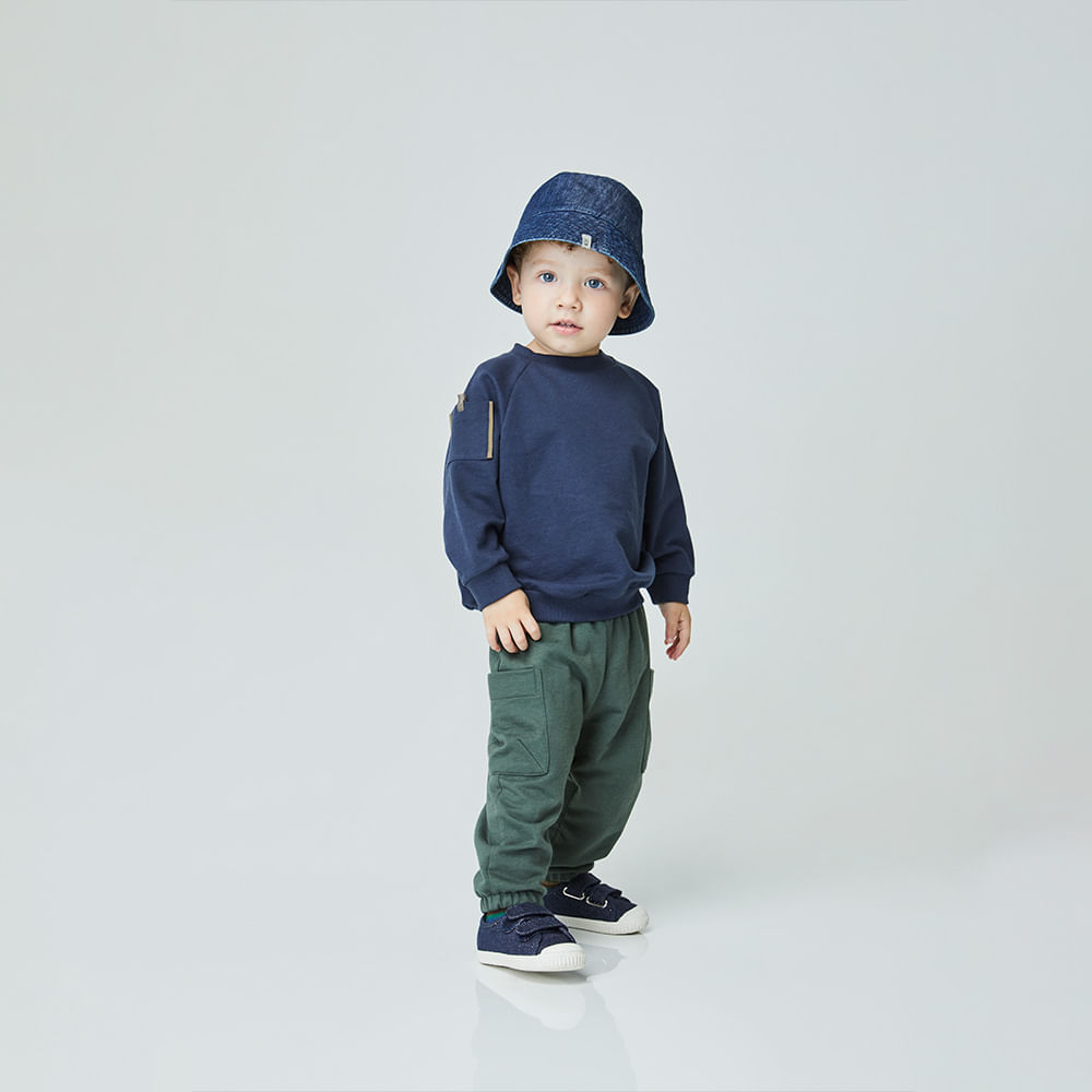 Conjunto Toddler Side Pockets Manga Longa Azul