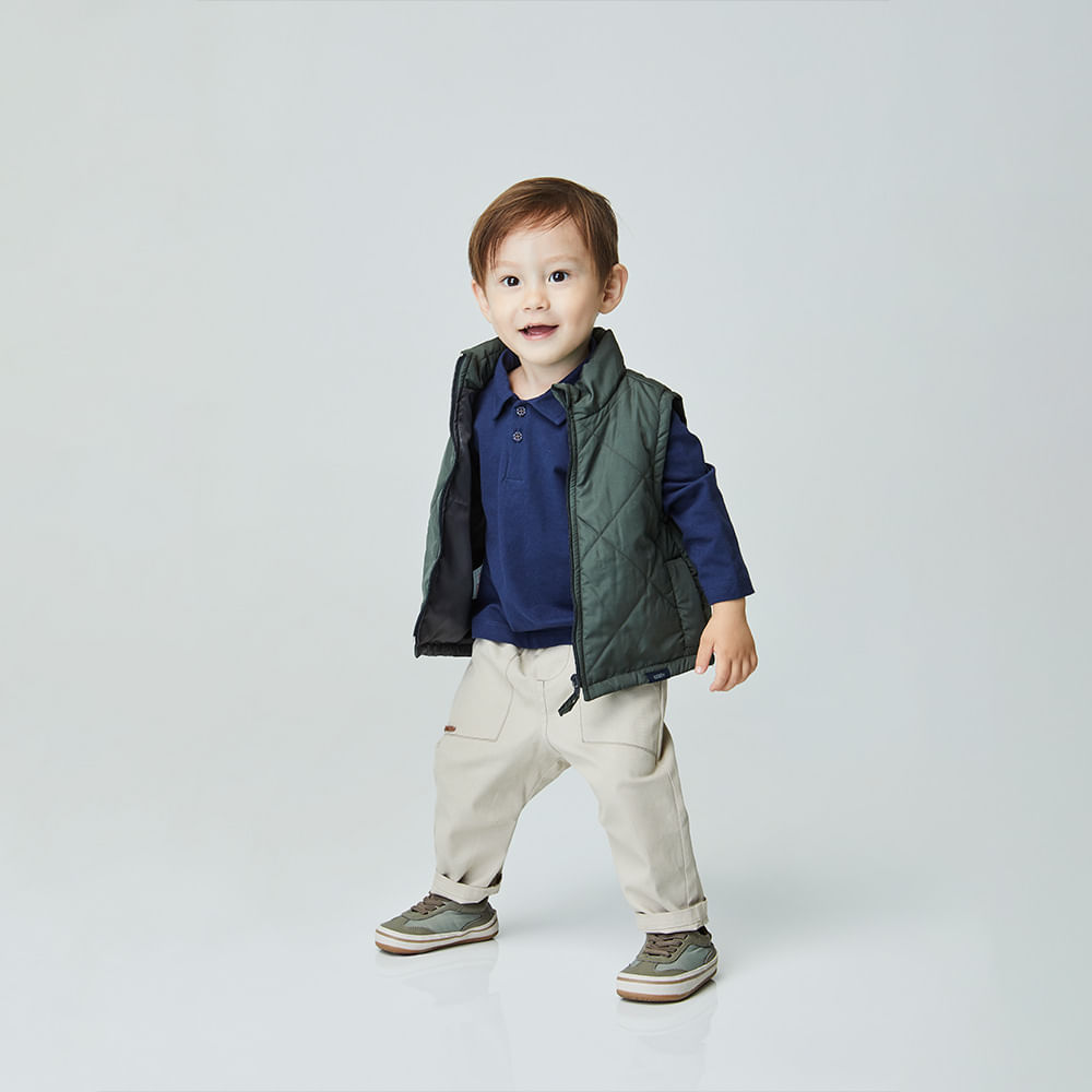 Polo Toddler Piquet Manga Longa Azul
