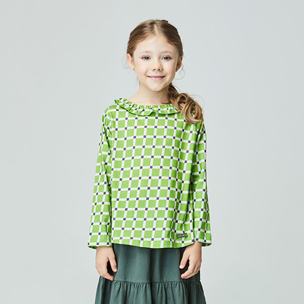 Blusa Infantil Grid Manga Longa Verde