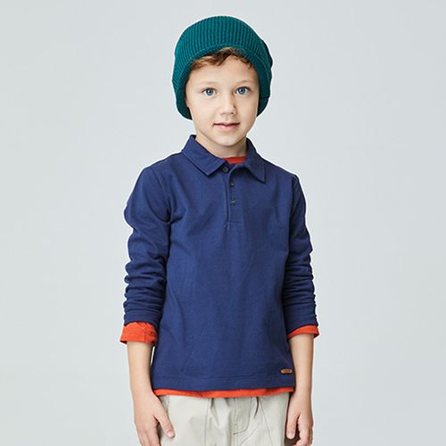 Polo Infantil Piquet Manga Longa Azul