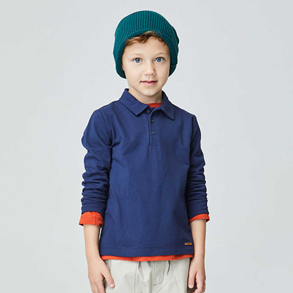 Polo Infantil Piquet Manga Longa Azul