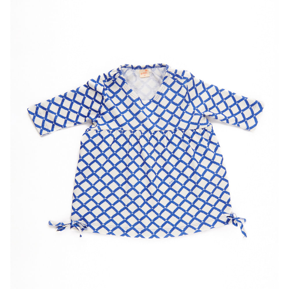 Vestido Bebê Labirinto Manga Longa Azul