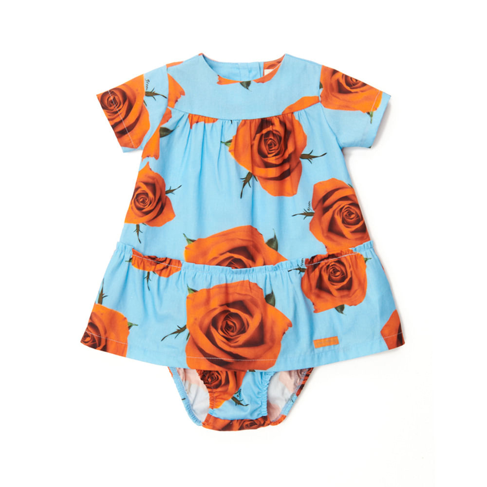 Vestido Bebê Rosas Azul