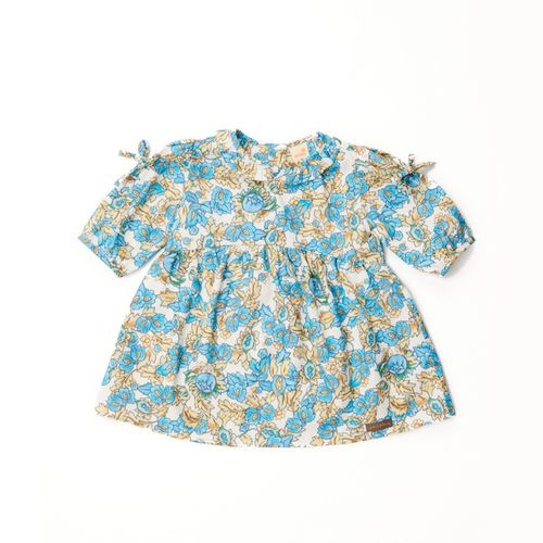 Vestido Bebê Flora Manga Longa Azul